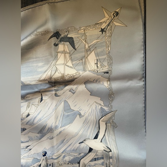 SOLD - HERMES 90CM SCARF Hommage A L'Explorateur Sir Ernest Shackleton 2005 Blue - Picture 5 of 12